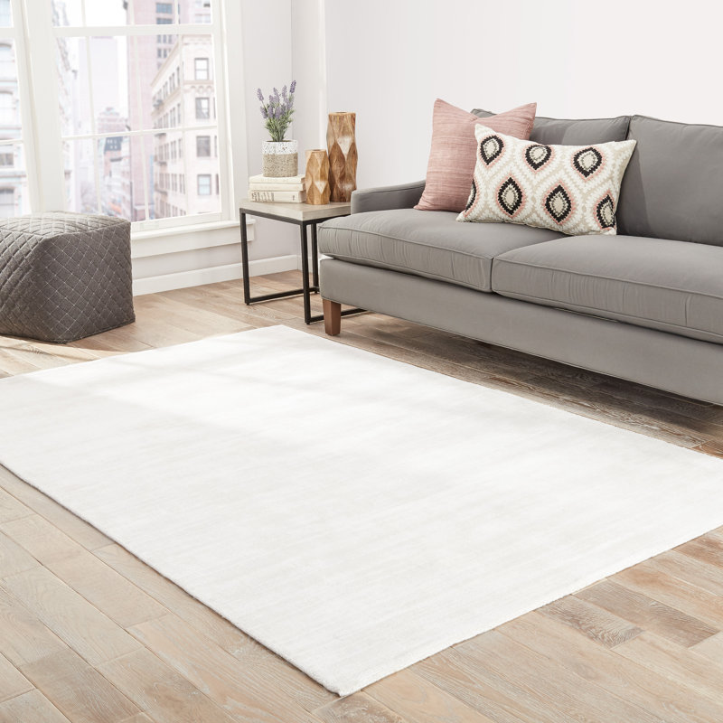 Lizette Hand-Woven Bright White Area Rug, Rectangle 6' x 9'