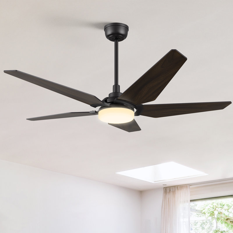 Ventilateur de plafond intelligent 52 po avec télécommande, ensemble d'éclairage à DEL, moteur à courant continu, tige verticale incluse.