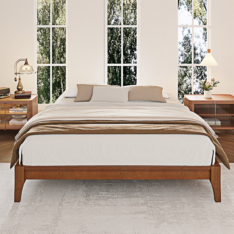 Wood Platm Bed Frame, Brown, King