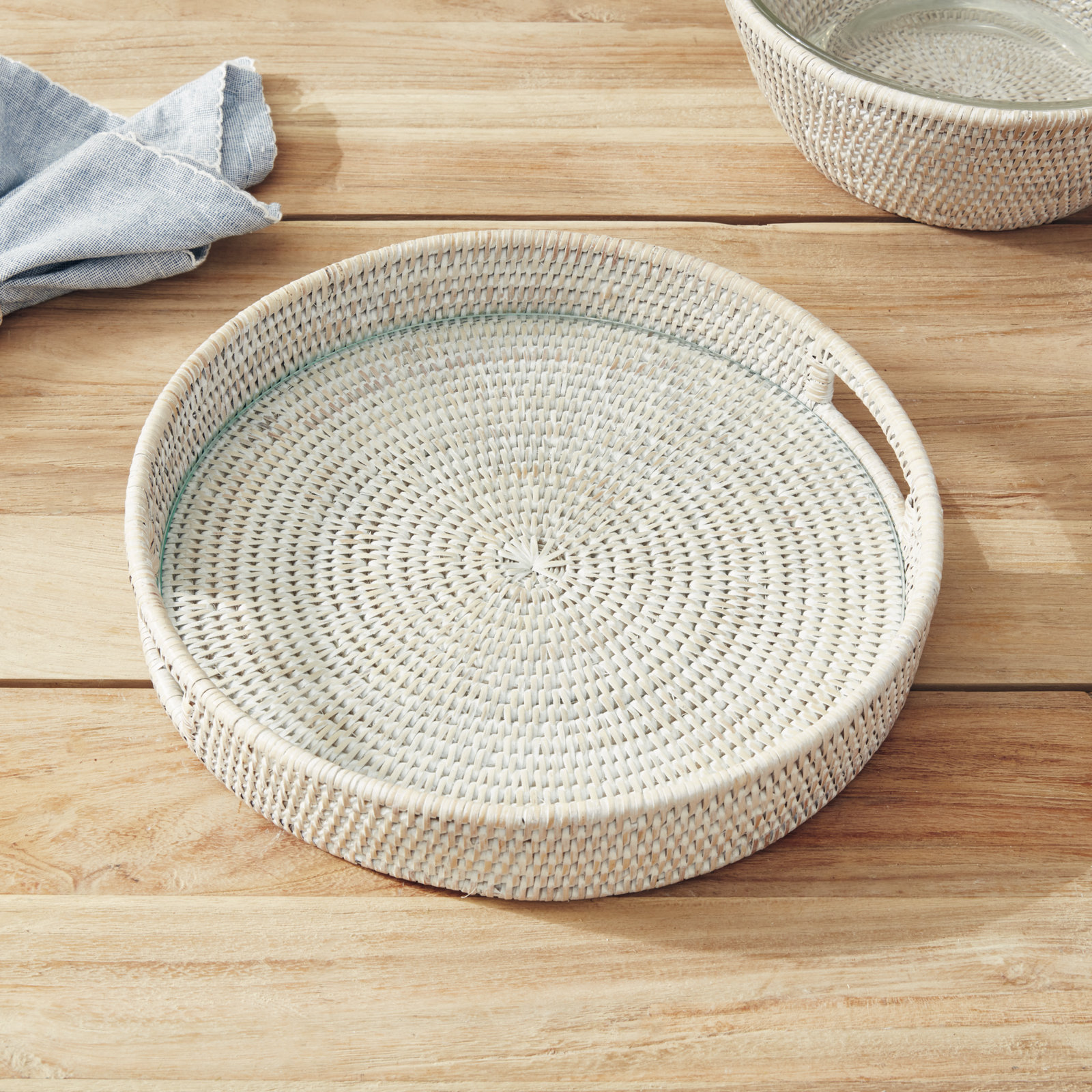 Mariska Round Glass Tray, Ivory