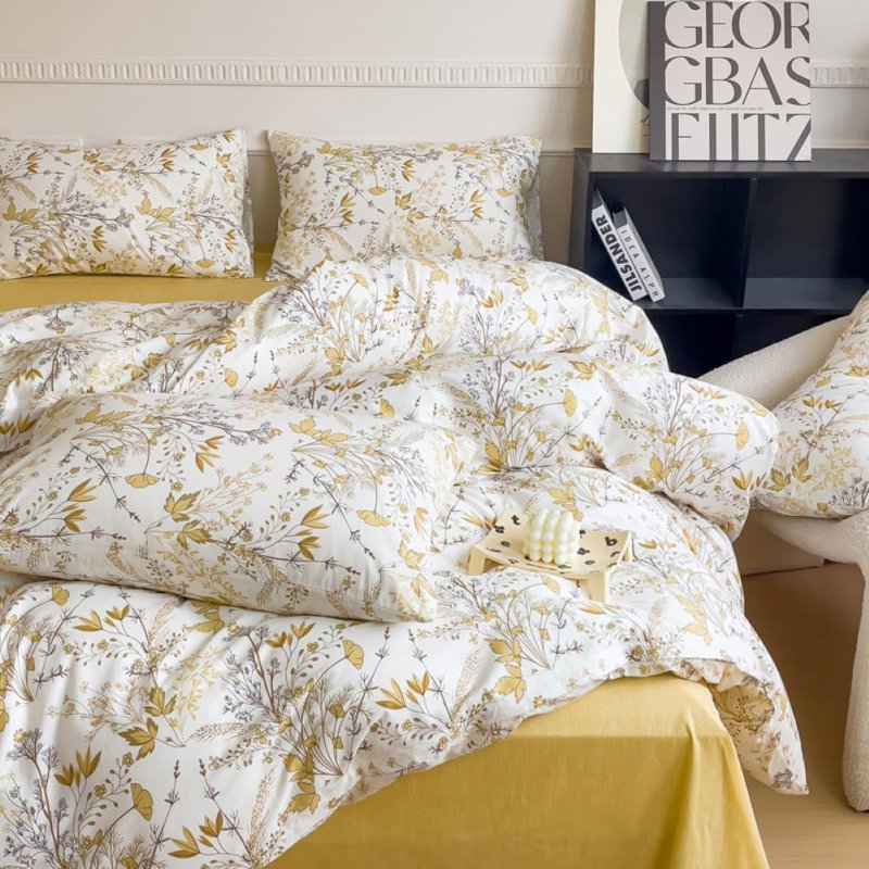 Polyester Floral Duvet Cover with Pillowcases