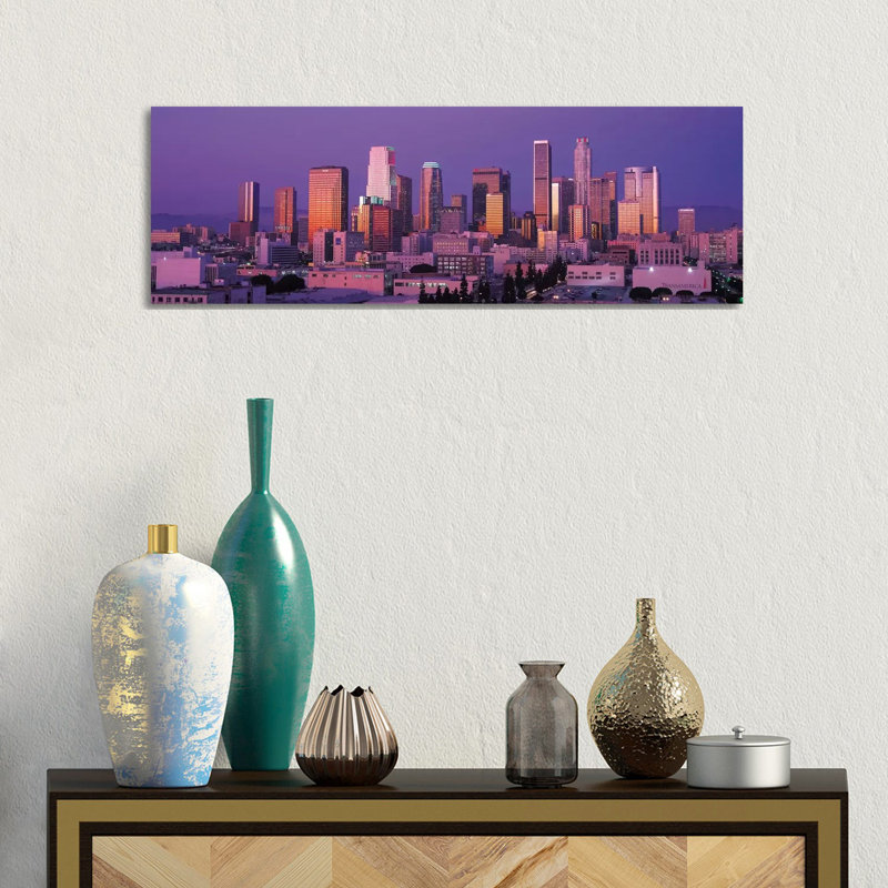 Los Angeles Panoramic Skyline Cityscape (Dusk) - Wrapped Canvas Panoramic Print, 30.48cm H x 91.44cm W x 1.91cm D