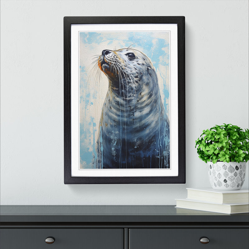 Seal Gestural - Single Picture Frame Print on Wood, Black , 64cm H x 46cm W x 2cm D