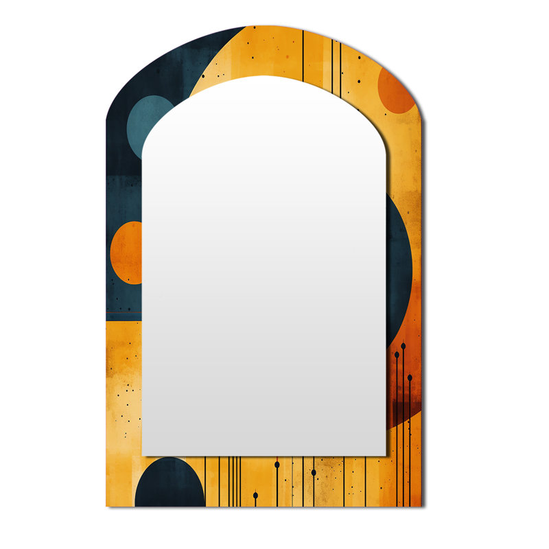 Mid-Century géométrique abstrait en orange rétro II - miroir mural moderne asymétrique Midcentury, miroir de forme libre moderne, art imprimé en métal
