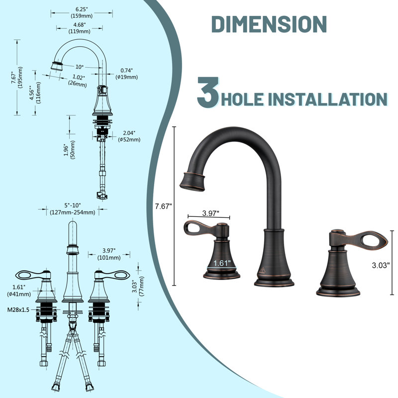 8-inch Widespread Faucet 2-handle Bathroom Faucet with Drain 1.2 GPM, Oil Rubbed Bronze