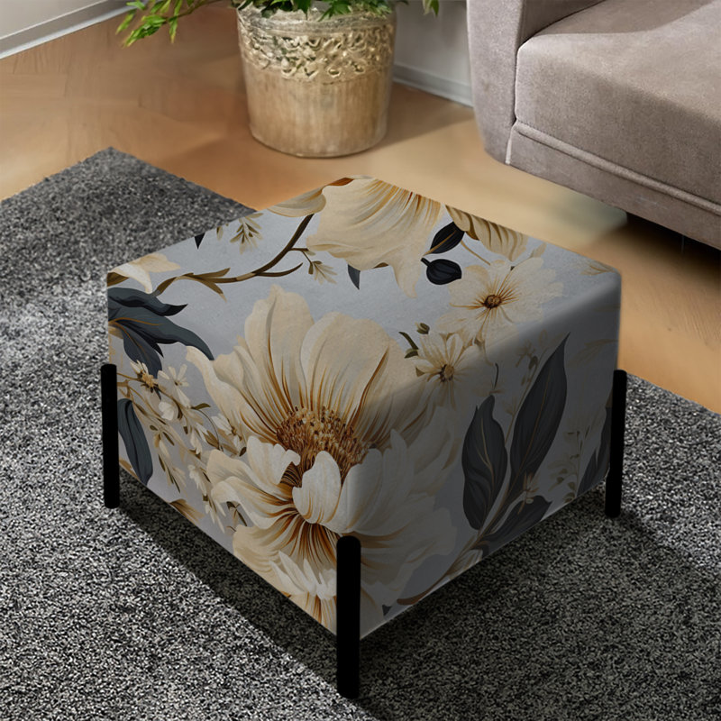 Beige Soft Neutrals Peonies Elegance - Floral Square Ottoman