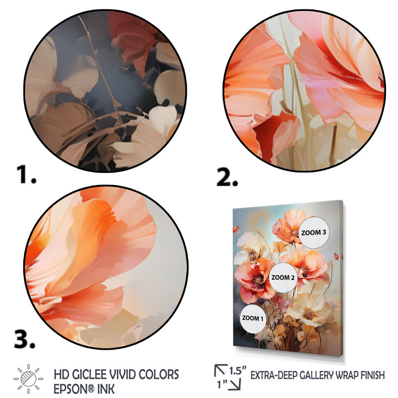 Impression sur toile Coral Poppies Romantic Impression III - Coquelicots, H 20 po x l 12 po x P 1 po, Cadre flottant noir