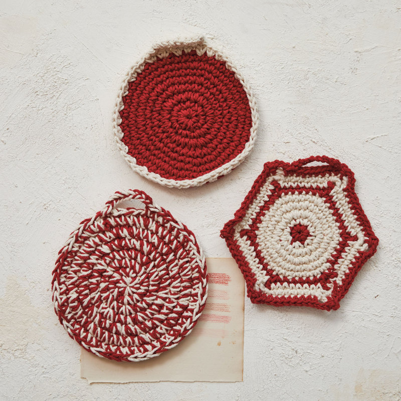 Round Cotton Crocheted Pot Holder Set