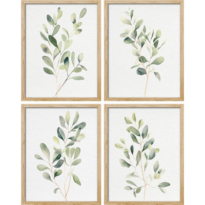 " Green Leaf Floral Botanical Plants " 4 - Pieces