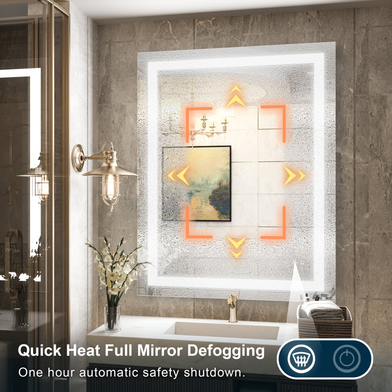 Martrez Frameless LED Lighted Bathroom / Vanity Mirror with Brightness Adjustable, Memory Function, Anti-fog, 30" x 36"