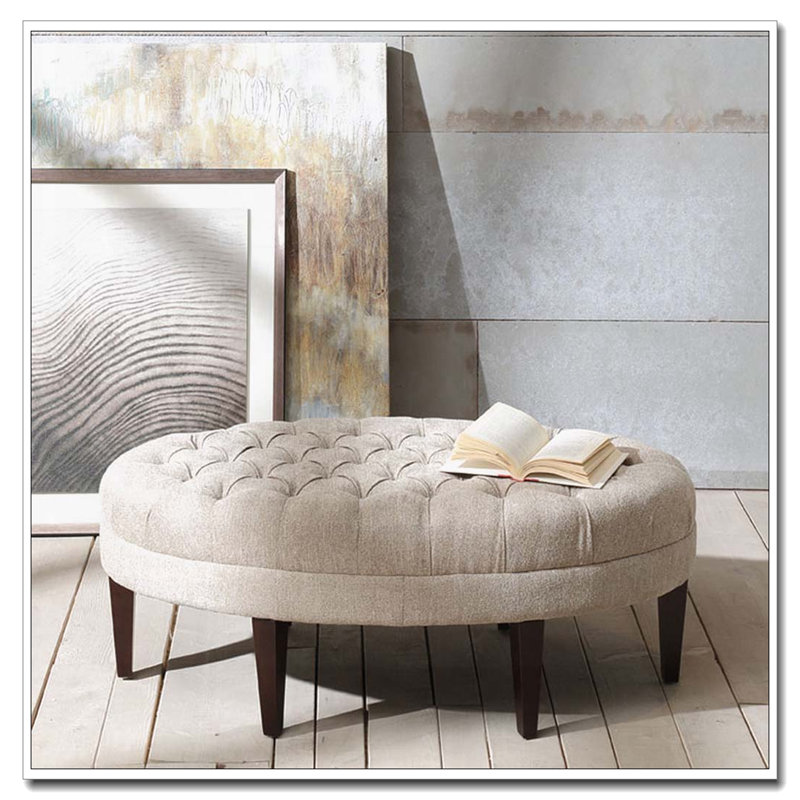Oval Tufted Ottoman with Solid Wood Legs