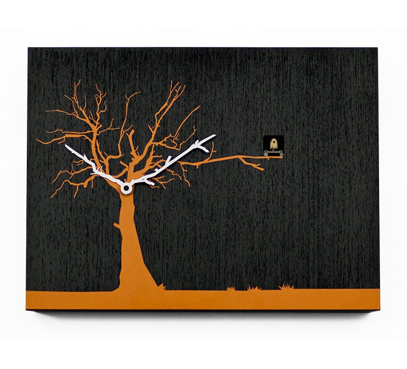 Myrtle Wood Wall Clock, Black/Orange