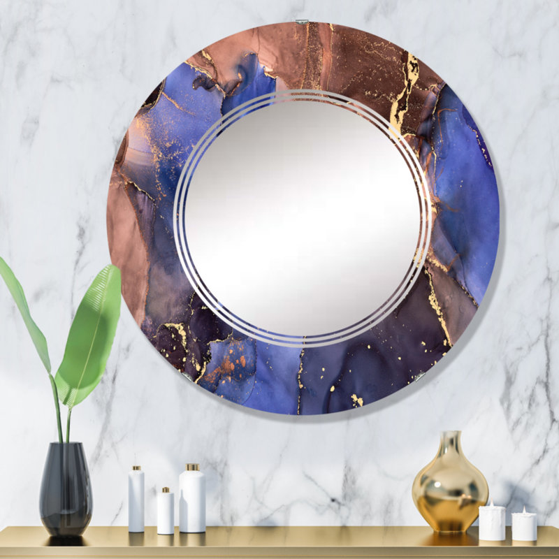 Miroir mural moderne bleu abstrait de luxe avec art abstrait fluide, 32 po x 32 po