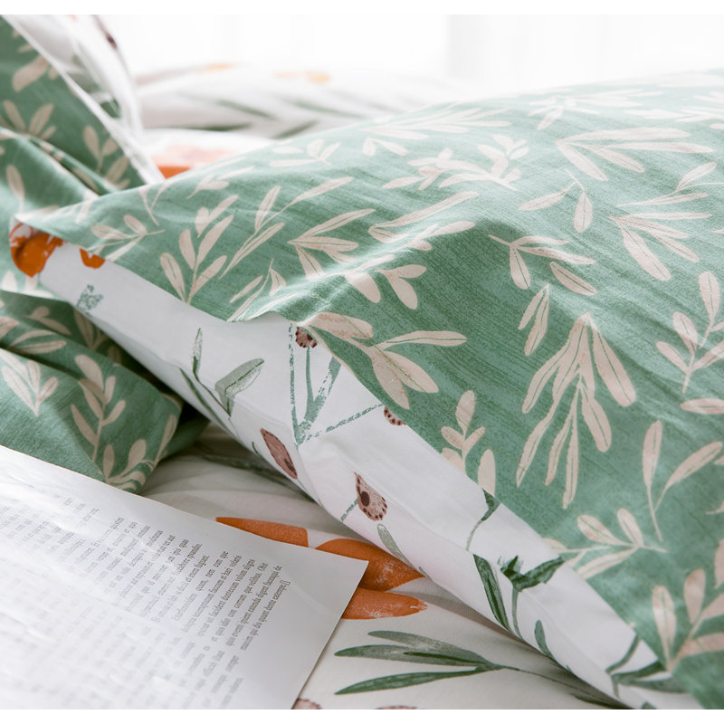 SLEEPBELLA Duvet Cover King, 600 Thread Count Cotton 3Pcs Bedding Set Yellow Flowers And Green Branches Printed On White Reversible Comforter Cover