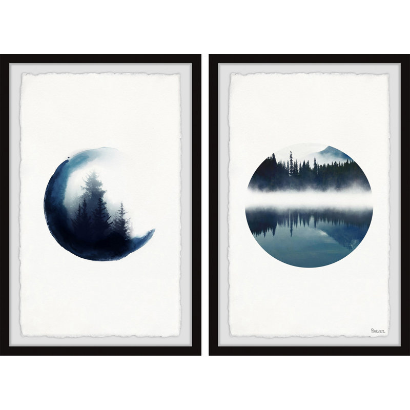 « Forest Mountain Reflection » par Parvez Taj, ensemble de 2 reproductions d’art encadrées sur papier