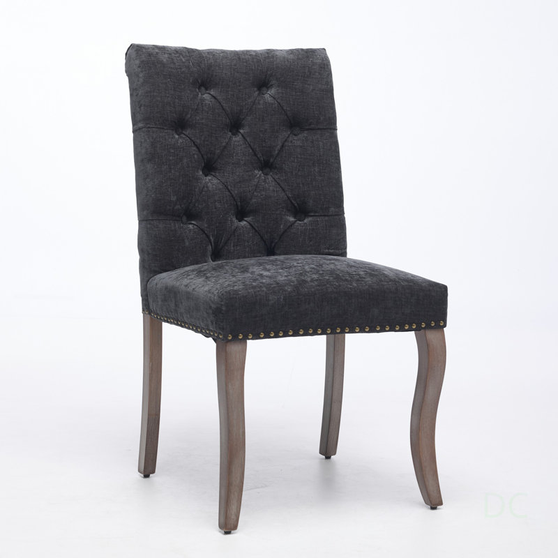 Ensemble de chaises de salle à manger élégantes rembourrées en chenille, pieds courbés en bois massif, conception capitonnée confortable pour les maisons modernes et traditionnelles