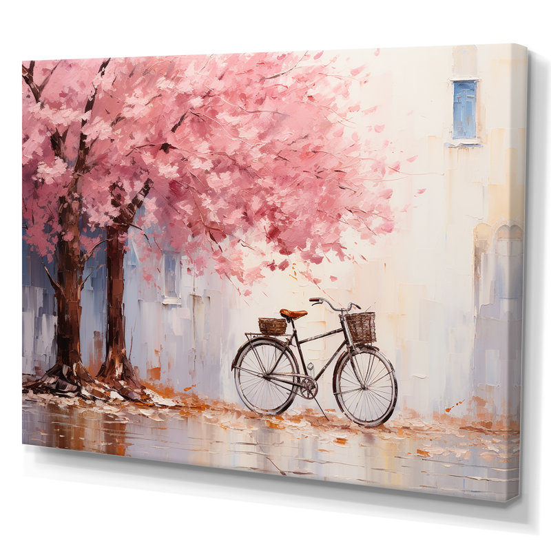 Rose et blanc fleurs printanières vélo III - art mural vélo, Toile tendue, H 34 po x l 44 po x P 1,5 po