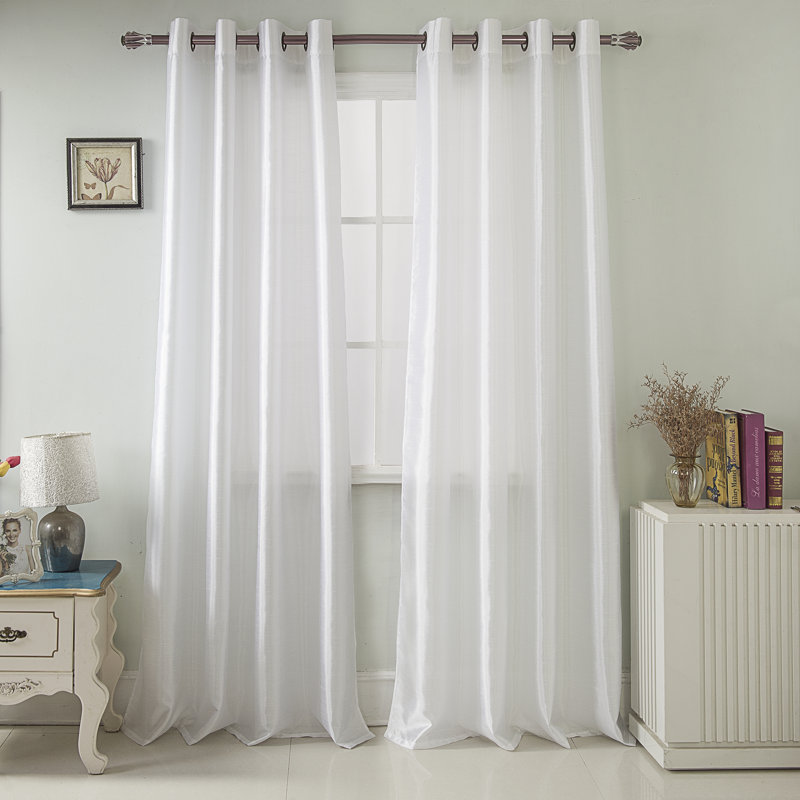 Mattingly Faux Silk Semi-Sheer Grommet Window Curtain Panel, White, 54" W x 63" L