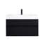 Meuble-lavabo mural noir de 36 po avec glissières de tiroir à fermeture en douceur, lavabo en acrylique, pré-assemblé, conception flottante, poignées en bois personnalisées, lavabo intégré à finition peau mate intégrée,-845325806
