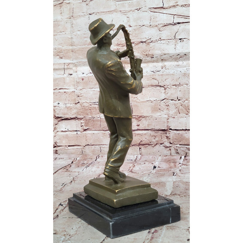 Sculpture bronze de joueur de saxophone jazz - art musical Mid-Century
