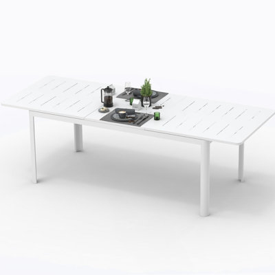 Table de salle à manger extensible pour patio, table d'extérieur en aluminium et métal pour 6 à 8 personnes, table rectangulaire pour porche, bistro de jardin (blanc ivoire)