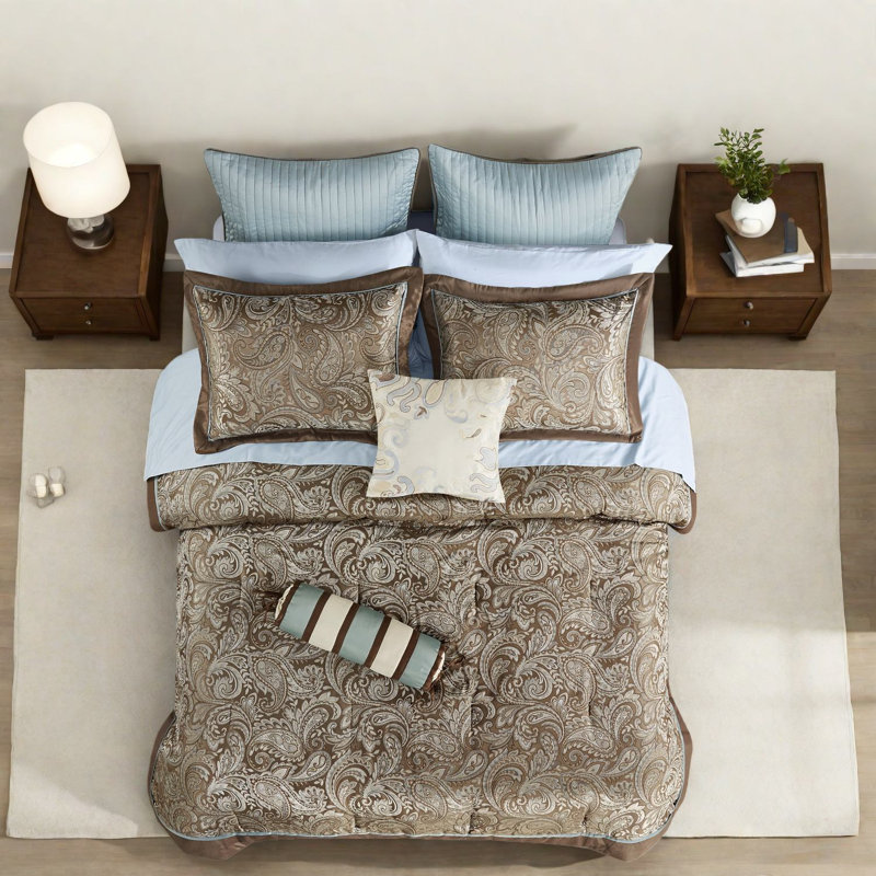 Ensemble de literie élégant 12 pièces, 100% coton, motif cachemire moderne pour très grand lit californien