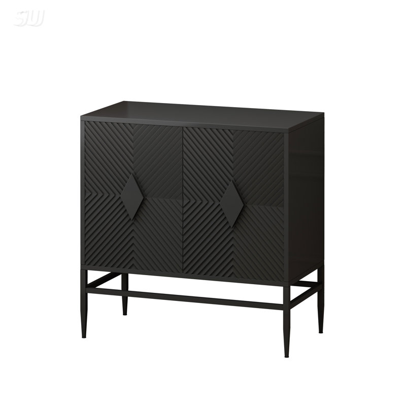 Modern 2 Door Wooden Storage Cabinet With Metal Legs, Two-Tier Storage For Living Room, Entryway And Dining Room