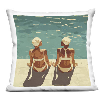 Coussin décoratif Swimmer Friends Duo, par Layla Oz, 18 x 7 x 18