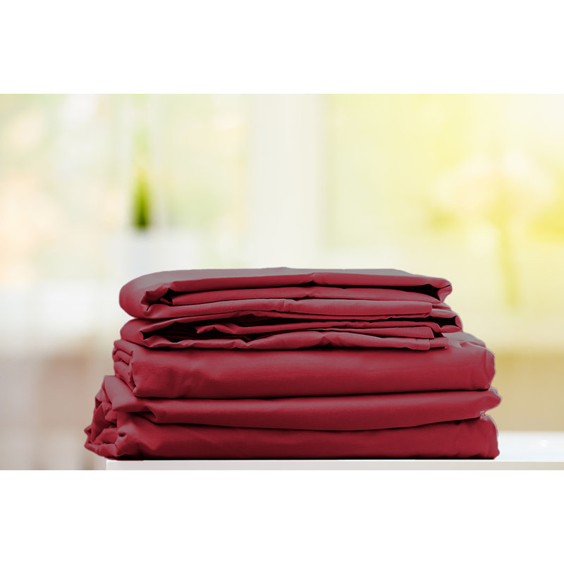  Ensemble de draps en rayonne de bambou Hotel Quality, Très grand + 4 taies d'oreillers, Bourgogne