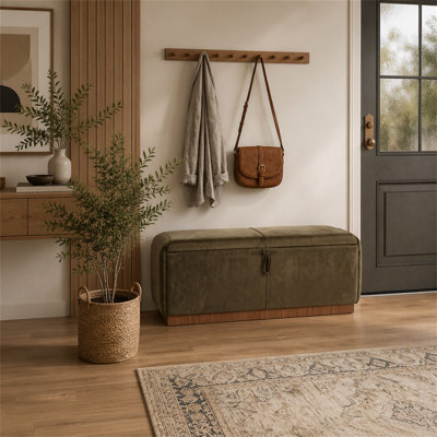 Pouf de rangement polyvalent en velours avec charnières de sécurité pour le salon, la chambre à coucher et l'entrée.