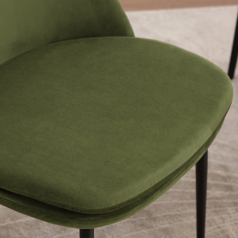 Olive Green Velvet Upholstered Side Chair with Metal Legs