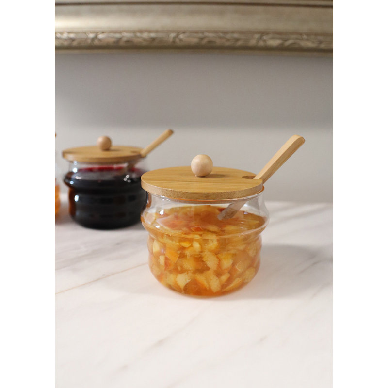 Elegant 100% Glass Storage Jar with Bamboo Lid, 3.5 x 3.5 x 4.0 inches | 8.5 fl oz Capacity | Stylish Transparent Design, Perfect for Organizing Kitchen & Home Décor | Eco-Friendly & Durable