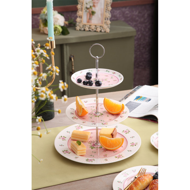 Alfreda Bone China Tiered Stand, Pink