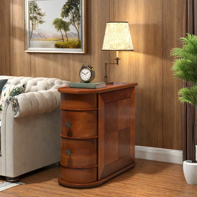 Solid Wood End Table with 2 Storage Drawers, No Assembly Required