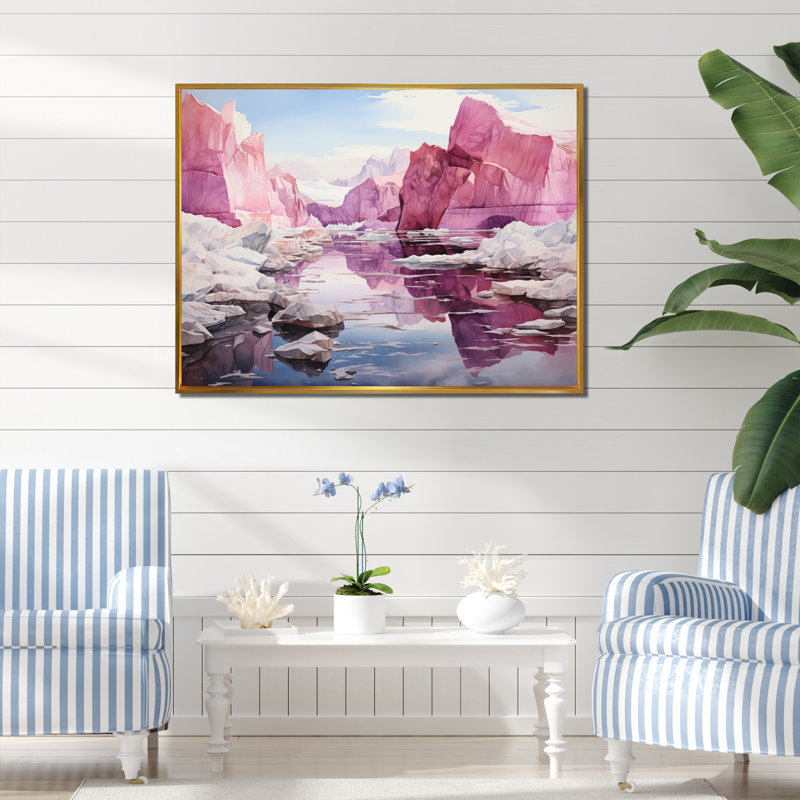 " Pink Iceberg Arctic Mirage ", H 30 po x l 40 po x P 1,5 po, Cadre flottant doré