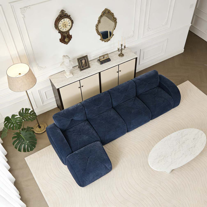 Soft Velvet Fabric,Tufted Design,32D High Density Sponge Bottom,Ergonomic Design Bottom,Anti-Slip Design,Free Combination,No Assembly Required,Movable Ottoman