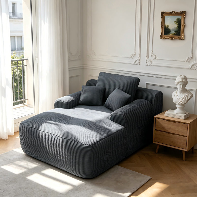 Méridienne convertible en velours côtelé, canapé-lit désossé gris avec accoudoirs larges et coussins décoratifs, fauteuil confortable en nuage pour le salon, pas d'assemblage requis