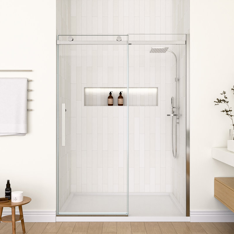 Mortix 56"-60" W X 74" H Frameless Single Sliding Shower Door With Soft - Closing & Clear  8Mm(5/16" ) Tempered Glass, Chrome