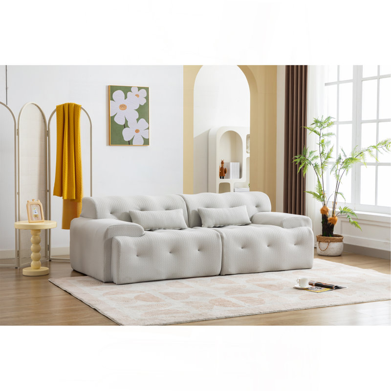 Boneless Large Size 2 Seater Sofa, Beige Fabric