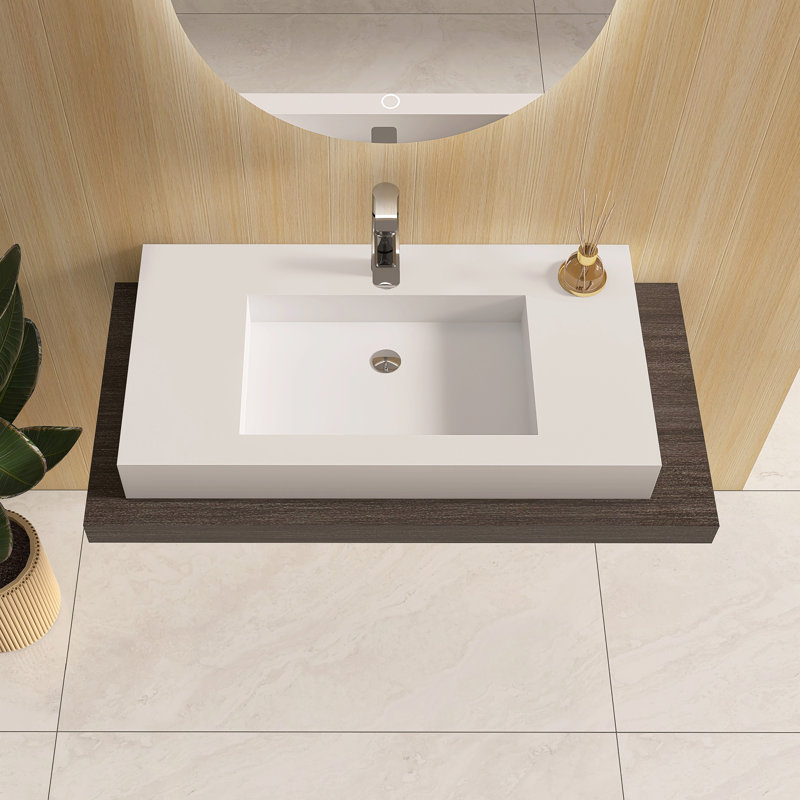 Lavabo de salle de bain mural 35 "à surface solide, Oui, Blanc