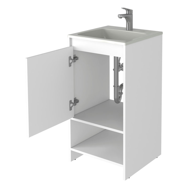 Meuble-lavabo autoportant Chariot, une tablette ouverte, Blanc