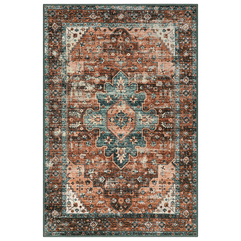 Govan Ultra-Thin Washable Vintage Area Rug Dining Room Rug for Bedroom, Non-Shed Living Room Mat, Indoor Oriental Medallion Hardwood Floor Carpet for Office Home Decor