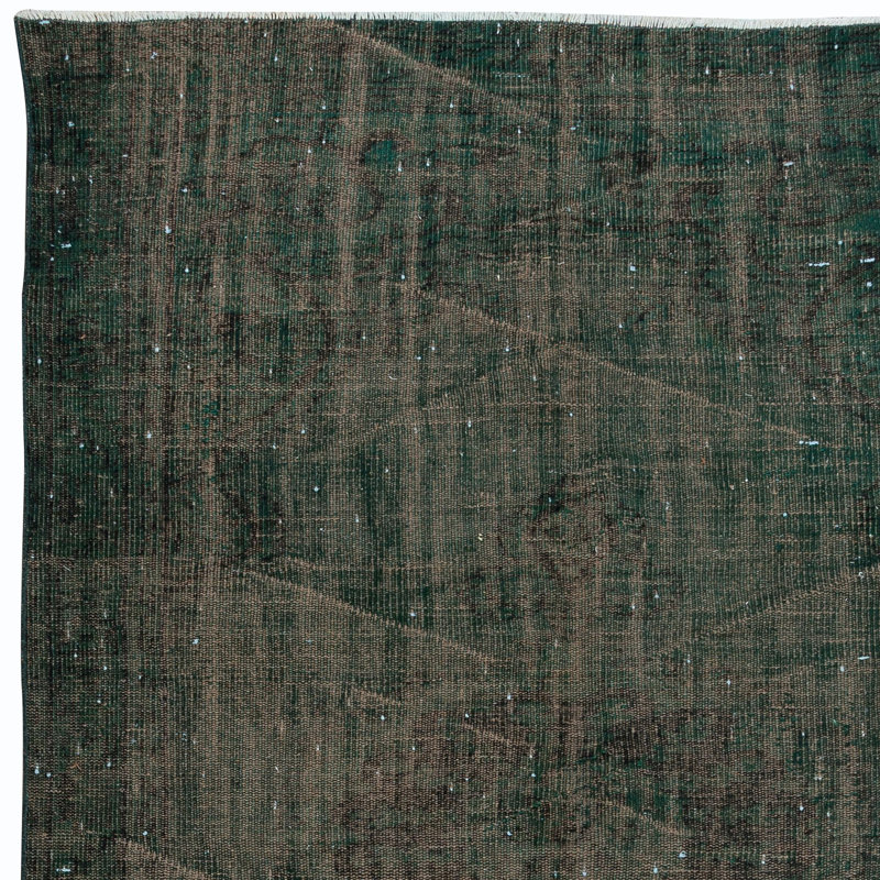 Tapis vert foncé vieilli 5,3 x 8,5 pi, tapis turc fait à la main, style Shabby Elegance