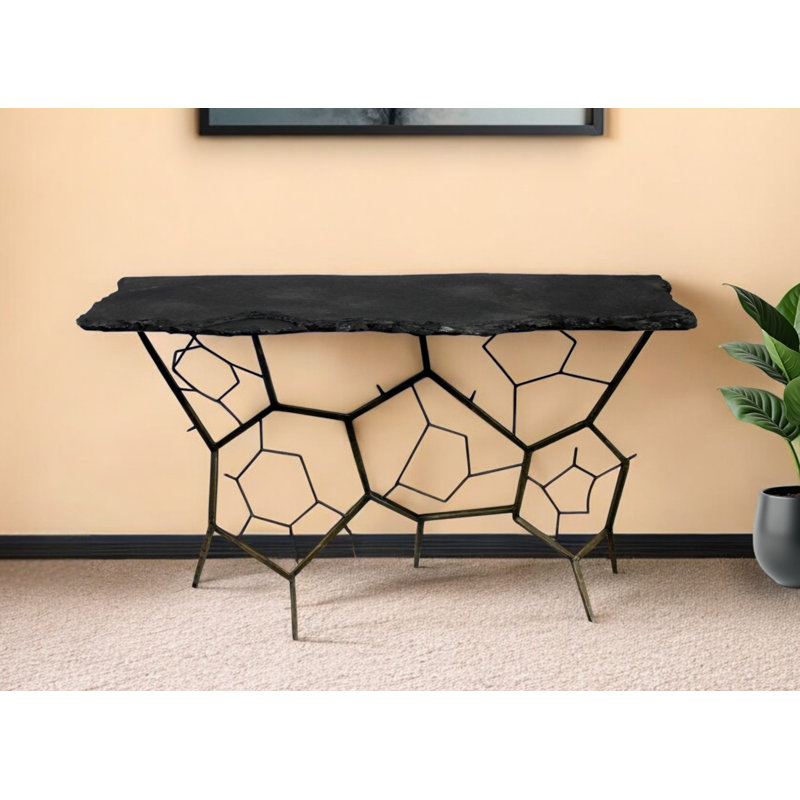 51" Black Stone Abstract Console Table
