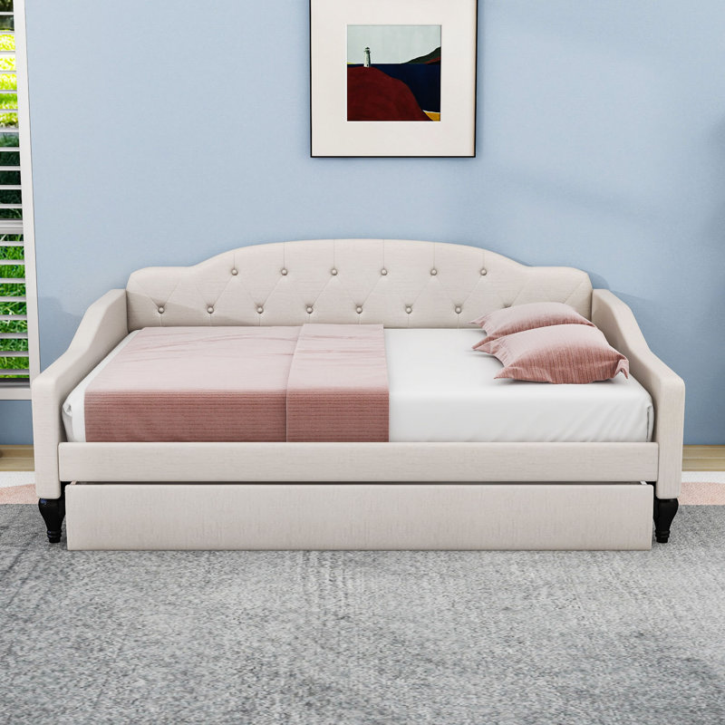 Full Linen Upholstered Daybed with Twin Trundle