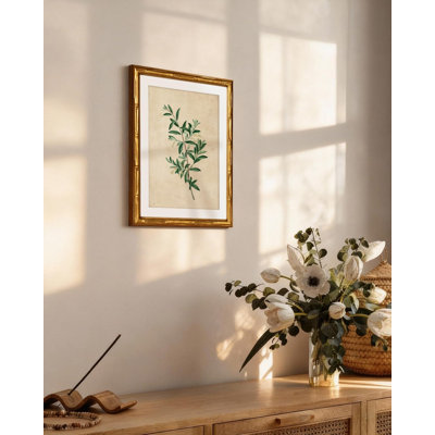 Gold Bamboo Framed Canvas Wall Art, Olive Flower Print, Victorian Style, 11x14in, Kitchen, Dining Room, Living Room, Bedroom
