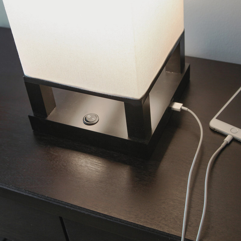 Maxwell 14 in. Mid-Century Modern LED Bedside Table Lamp with Fabric Square Shade