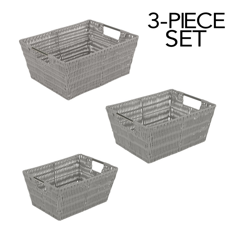 Coastal Charm Rattan Storage Tote Set with Stainless Steel Handles