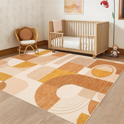 Tapis à motif géométrique Boho - Tapis doux, à poils courts, lavable et antidérapant