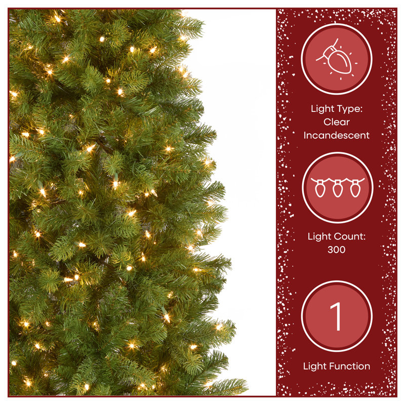 Downswept Douglas 7.5" Green Fir Artificial Christmas Tree with 350 Clear Lights and Stand, 6.5'
